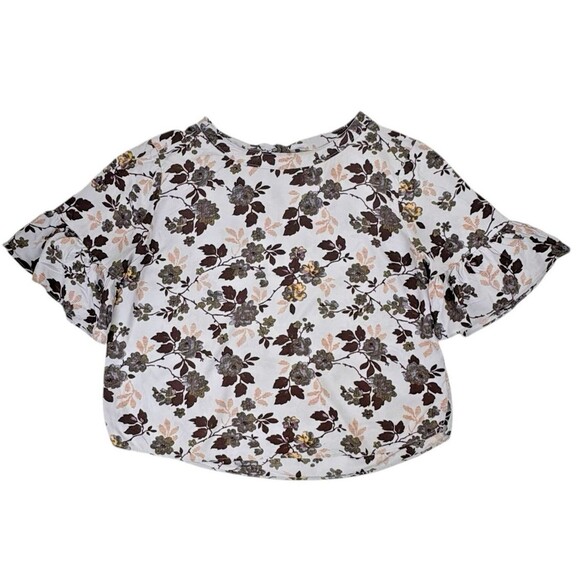 Susina Tie Back Ruffle Sleeve Muted Floral Top Blouse Romantic Flirty GIrly XL - Picture 1 of 11